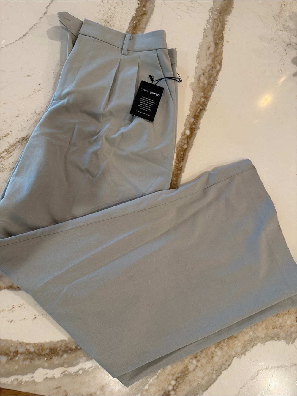 LOFT Light Gray Pleated Wide-Leg Trousers